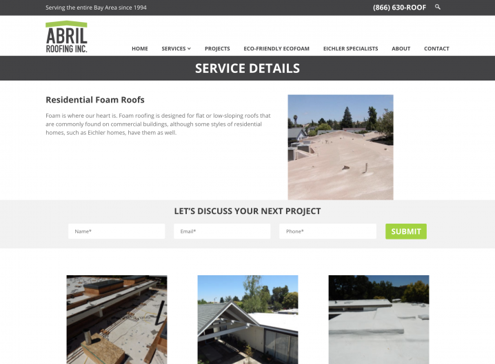 Abril Roofing Service page