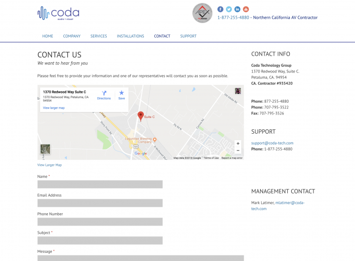 Coda Technology Contact page