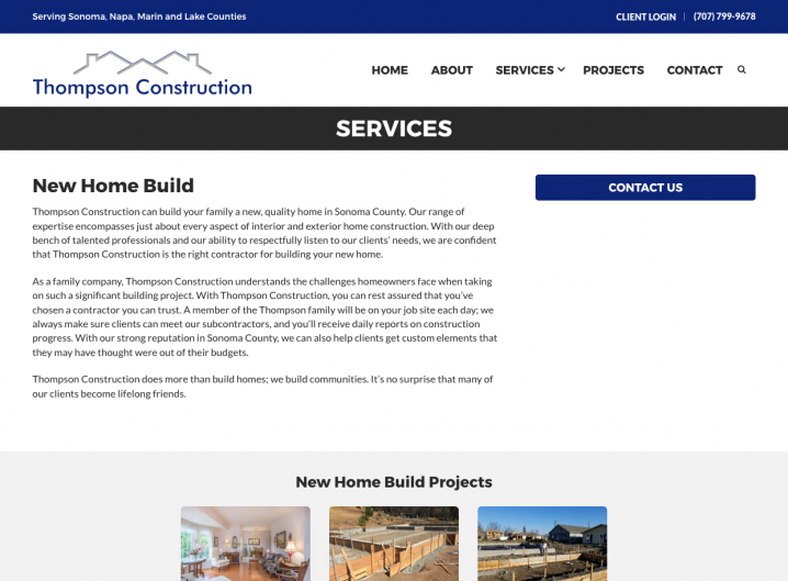 Thompson Construction service detail page