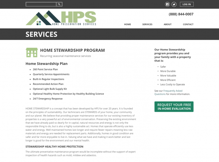 Home Preservation Services service detail page