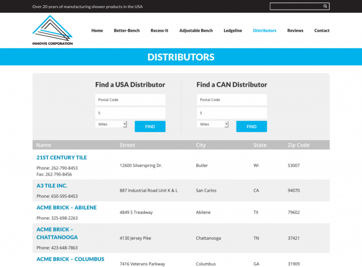 Innovis Corp Distributor page