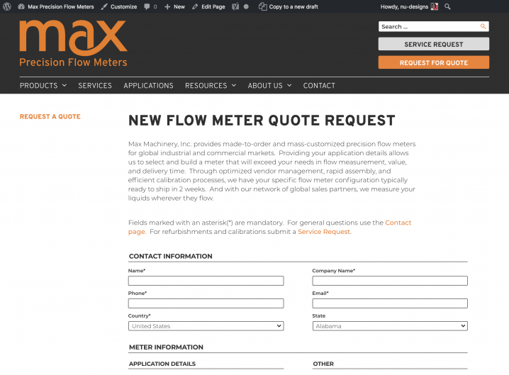 Max Machinery Request for Quote form