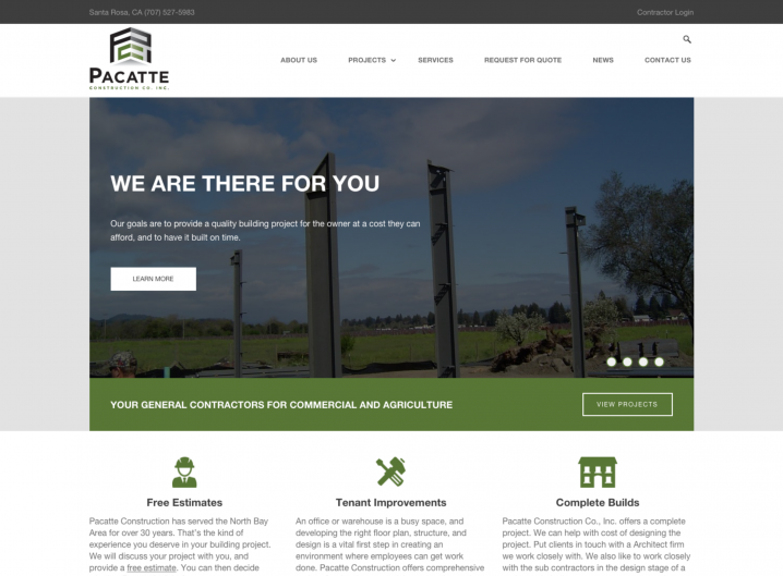 Pacatte Construction Home page