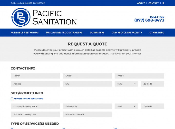 Pacific Sanitation Request for Quote form