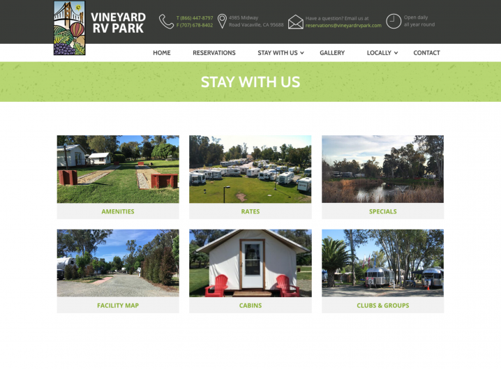 Vineyard RV Park Stay With Us page